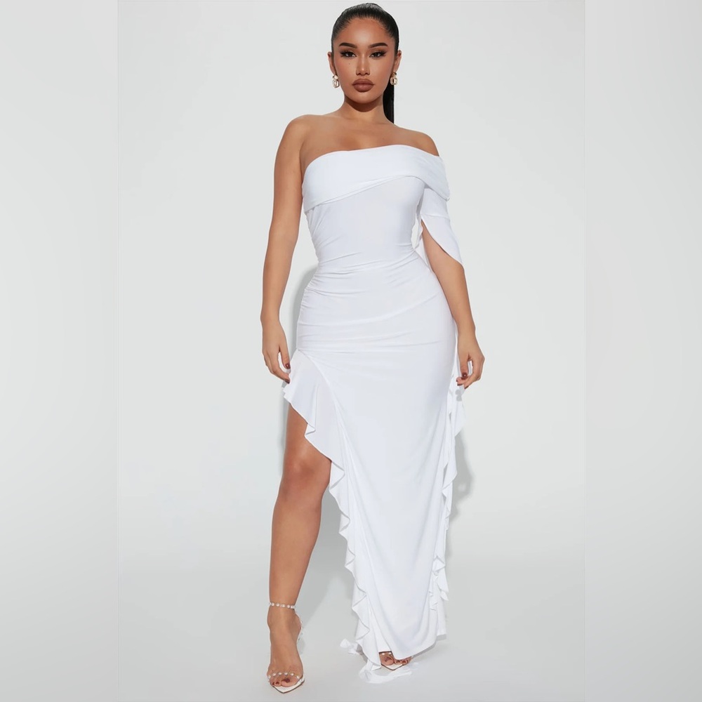 Fashion Nova One Shoulder White Dress